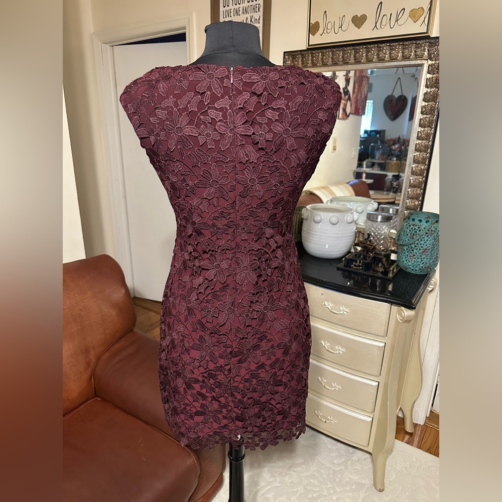 LAUREN RALPH LAUREN BEAUTIFUL BURGUNDY LACE CASUAL COCKTAIL ,PARTY DRESS… - Picture 2 of 15